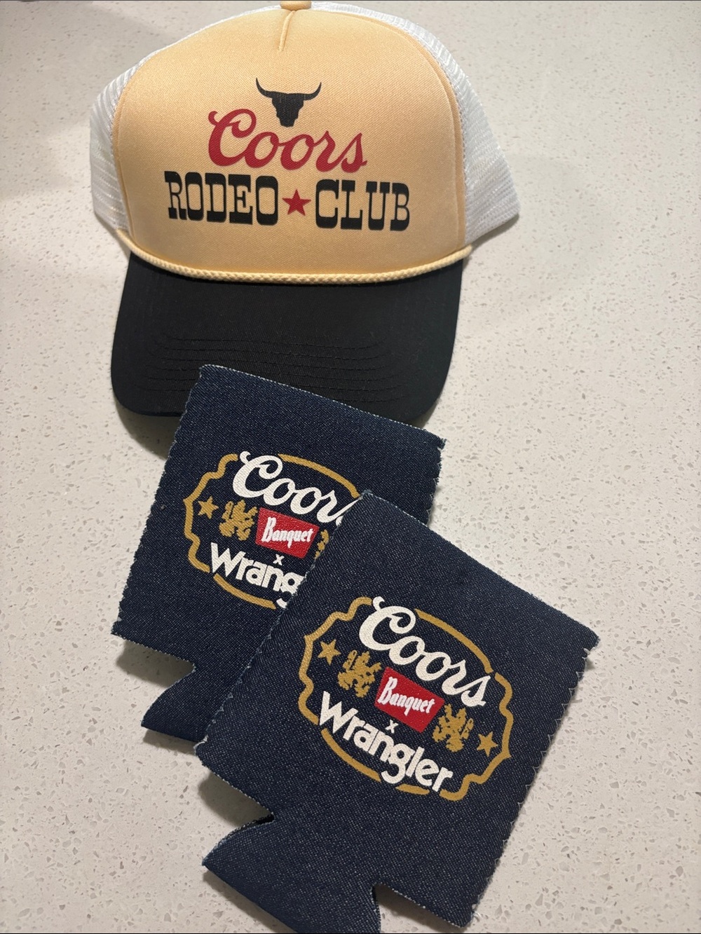 Coors Rodeo Club Yellow & Black Trucker Hat With Two Koosies
